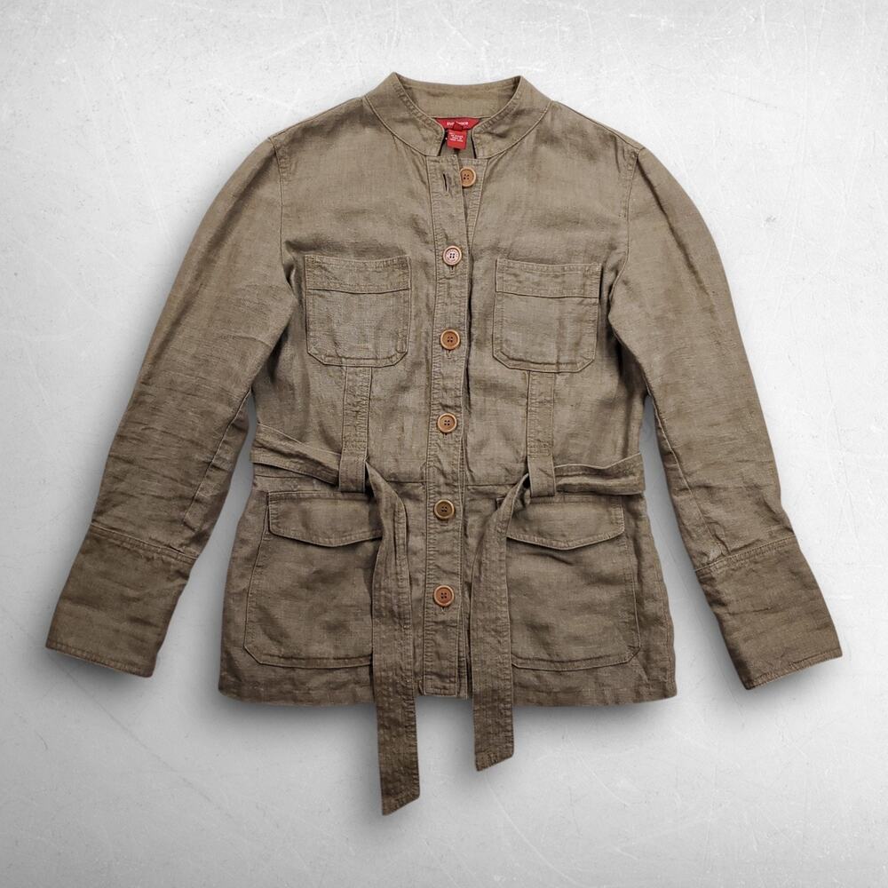 Sundance Woven Safari Jacket Women M‎ Hazel Belted Pockets Mandarin Collar
